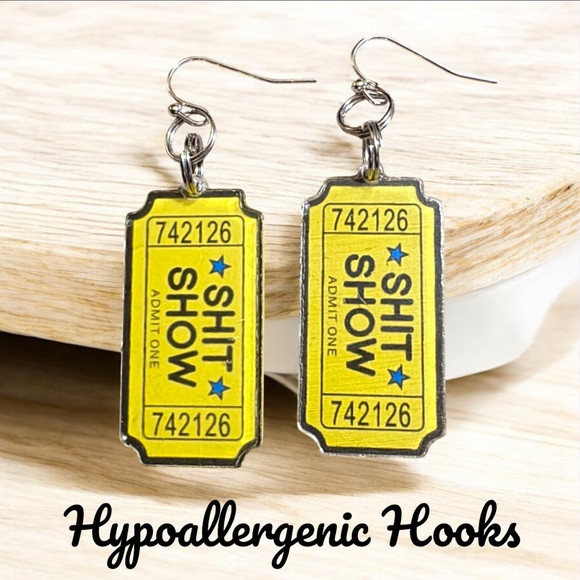 Yellow Shit Show Novelty Earrings with Hypoallergenic Hooks - Picture 1 of 1